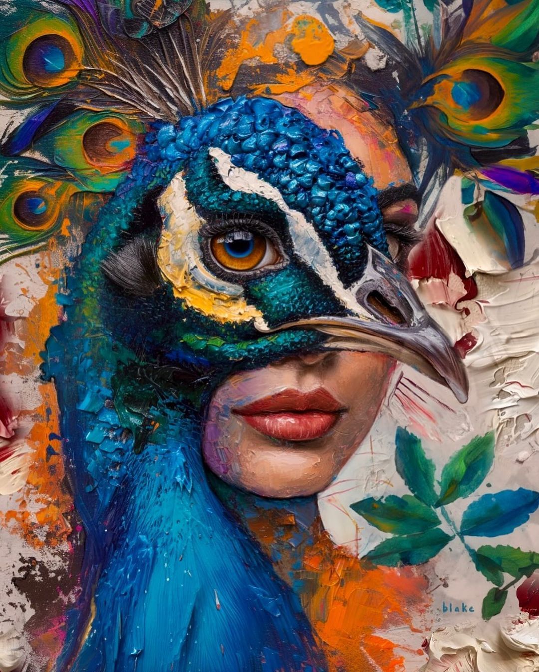 Colorful acrylic painting with bold brush strokes