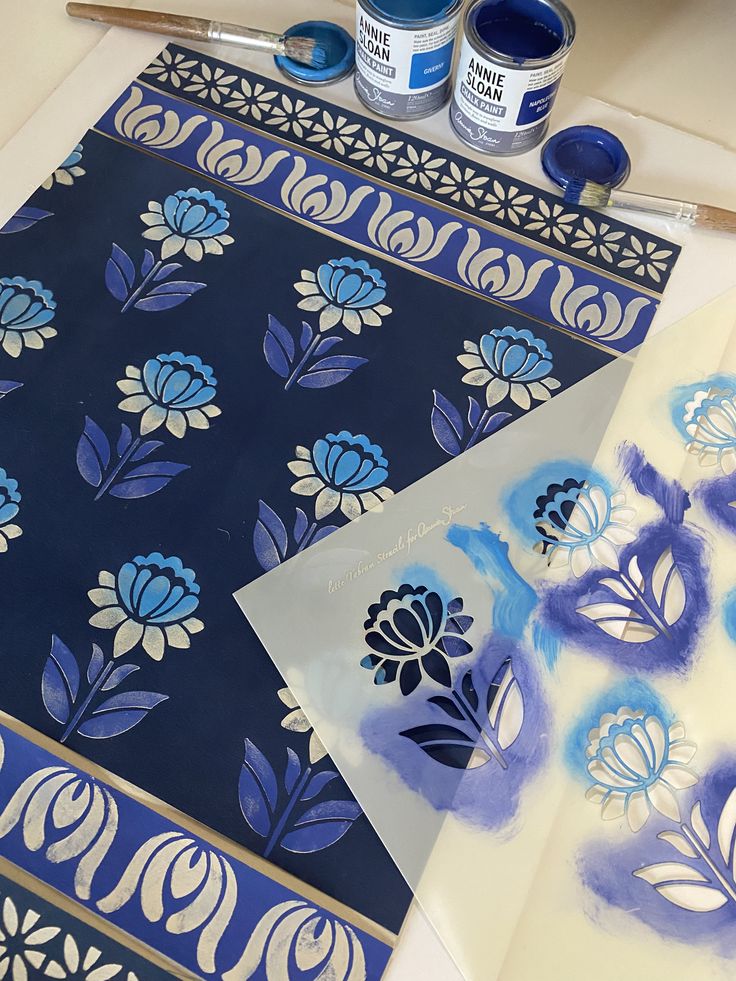 Stencil print artwork using layered shapes and colors