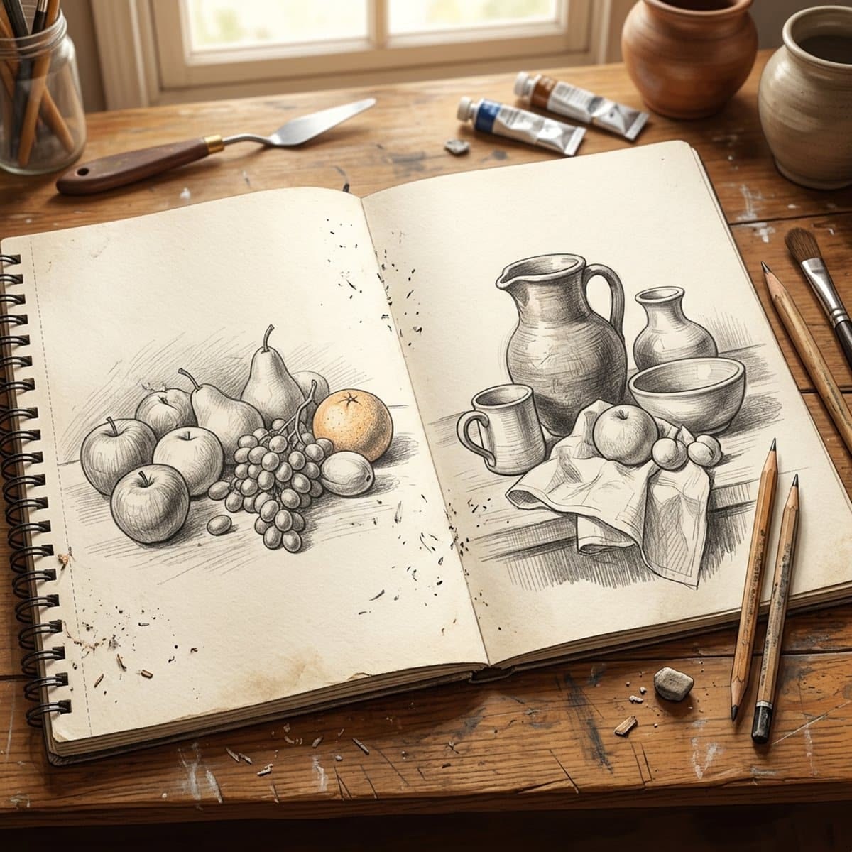 Artist practising basic drawing shapes and proportions